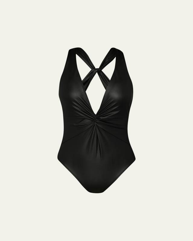 Luxe Leather Hadley Twist Plunge One-Piece Swimsuit